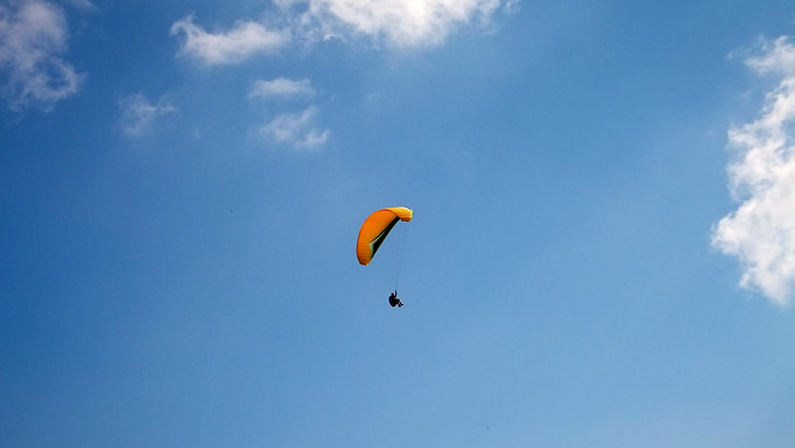 paragliding, fly, sky, clouds, blue, mood