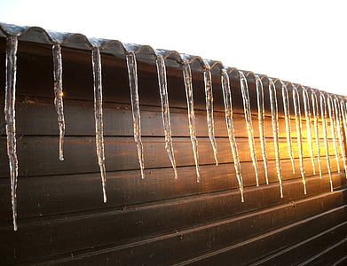 winter, icicles, frozen, ice, cold, nature, sunset