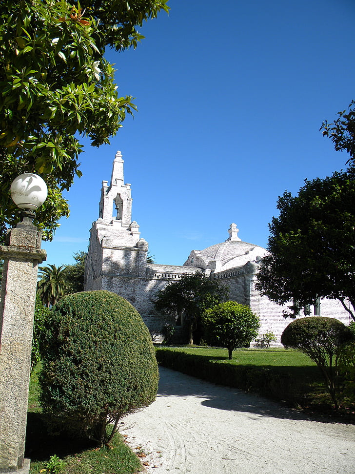 Igreja, conchas do mar, Espanha, viagens, Ilha de la toja, Galiza