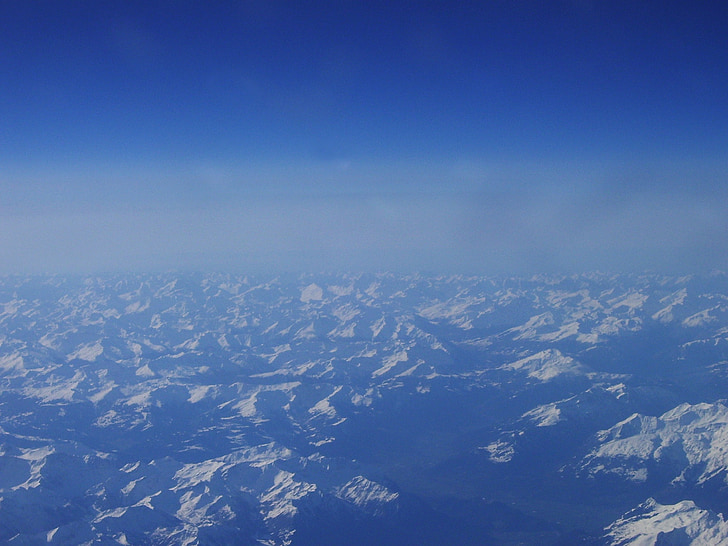 montañas, vuelo, azul