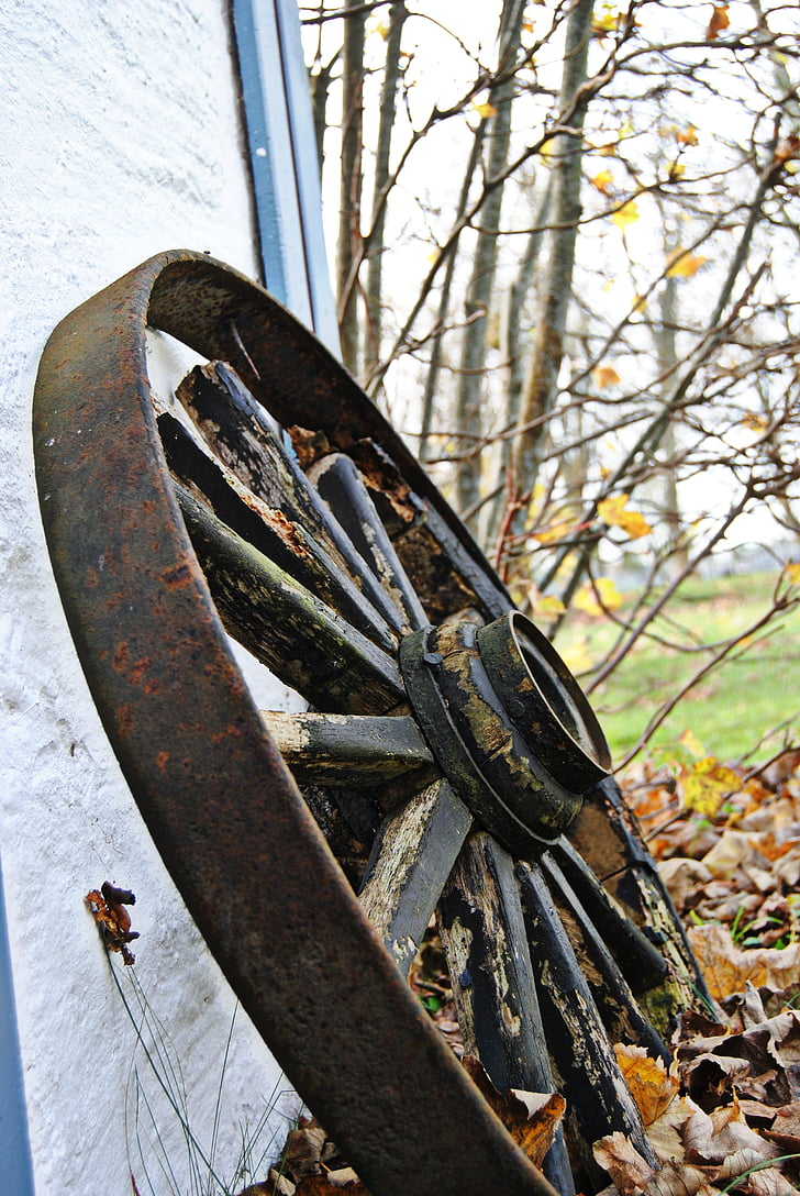 staré, koleso, pneumatiky, krajiny, vonku