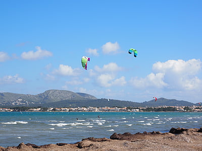 kitesurfer, sport, sjøen, vind, vann, bukten Pollensa, halvøya