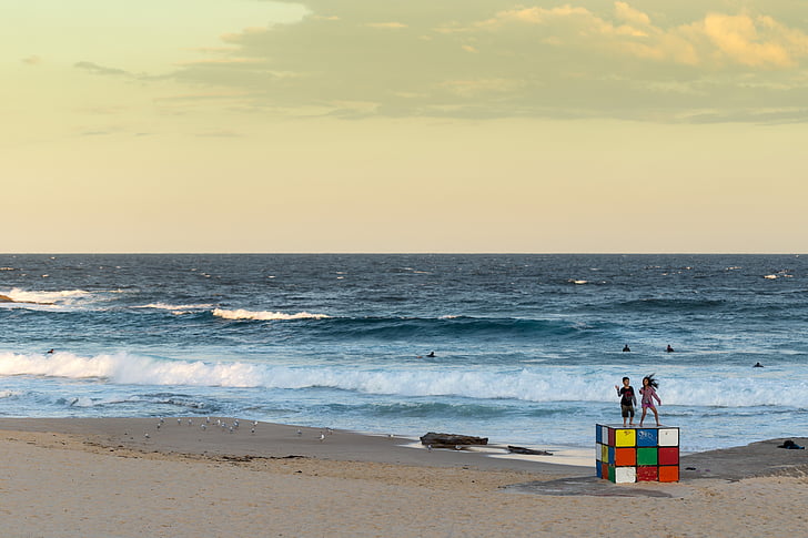 pludmale, pludmale staigāt, saulriets, Maroubra, Sydney, jūra, pludmale saulrietā