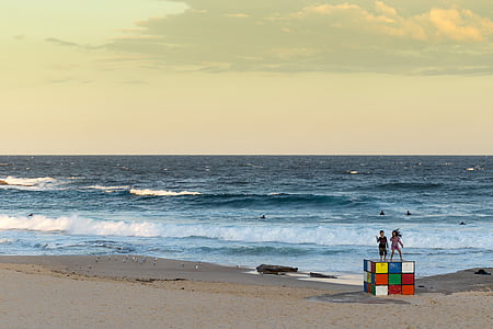 praia, pé de praia, pôr do sol, Maroubra, Sydney, mar, pôr do sol praia