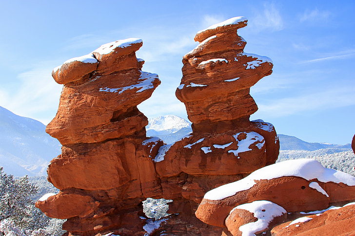 Siamese tweeling, Tuin van de goden, Park, Colorado springs, Colorado, Pikes peak, berg