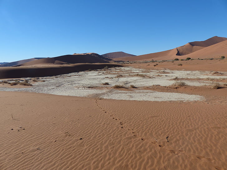 Sossusvlei, öken, Namibia, salt och lera pan, röd, järnoxid