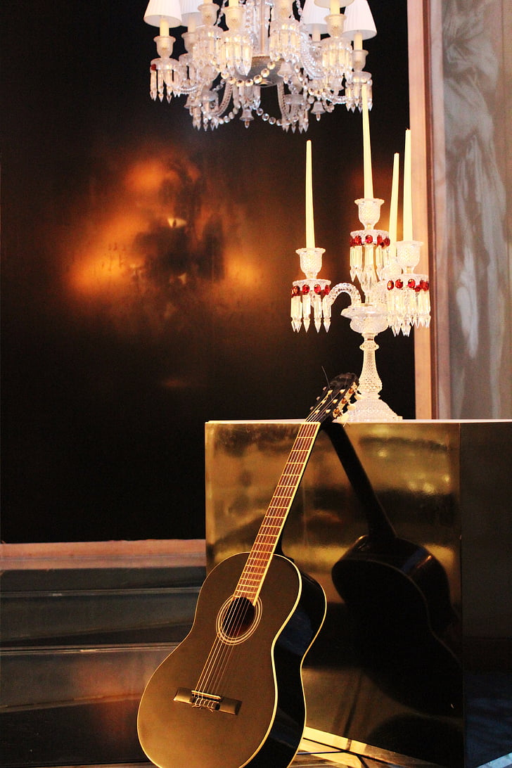 music, guitar, candle holder, art