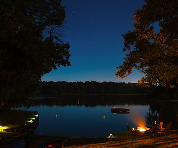 lake sara, illinois, water, reflections, landscape, night, evening