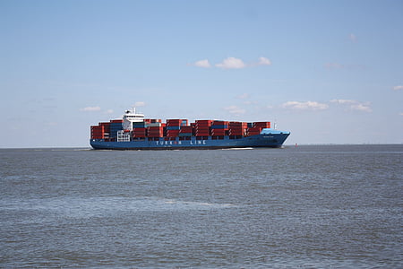 контейнеровоз, Северное море, корабль, грузовое судно, Голубой, мне?, Порт
