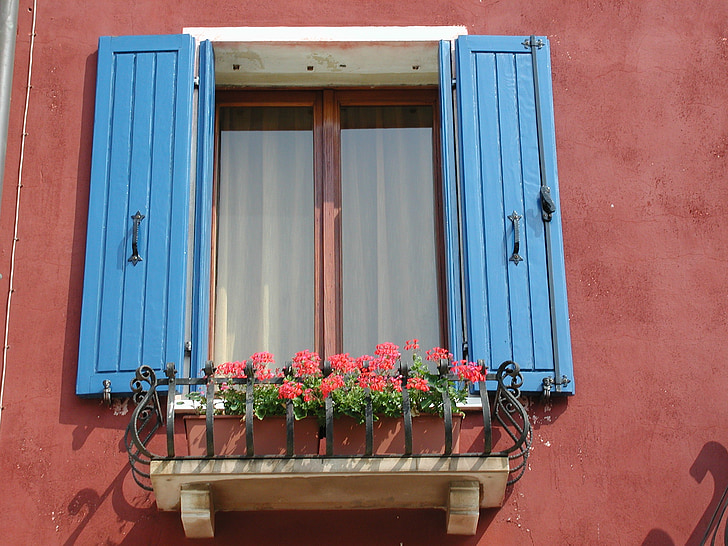 fereastra, fatada, pictat, colorat, obturator, Italia