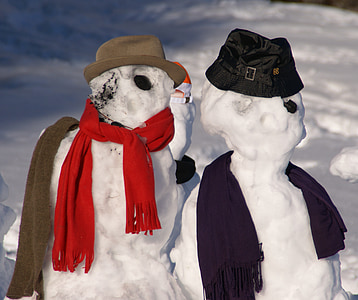 小雪人, 夫妇, 冬天, 寒冷, 雪, 有趣