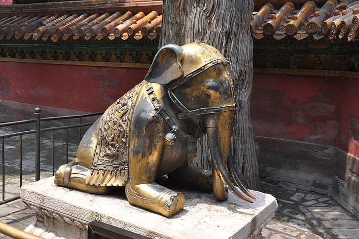 elephant, china, temple, asia, statue, gold
