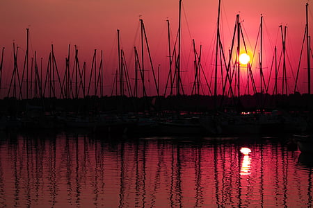 Sunset, ilta taivaalle, Afterglow, punainen, Port, purjehtia, Boot