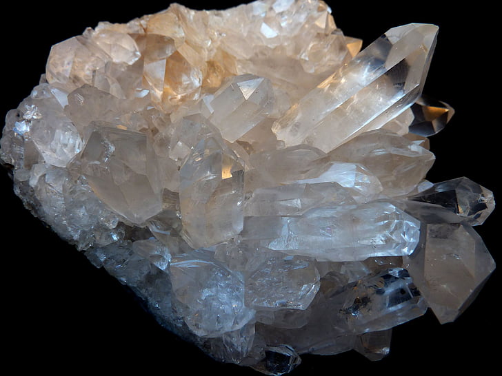 bergskristall, klart för vit, pärla topp, bitar av ädla stenar, glasartade, transparent, genomskinlig