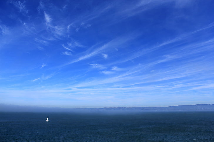 nebo, Ocean, vode, modra, morje, valovi, čoln