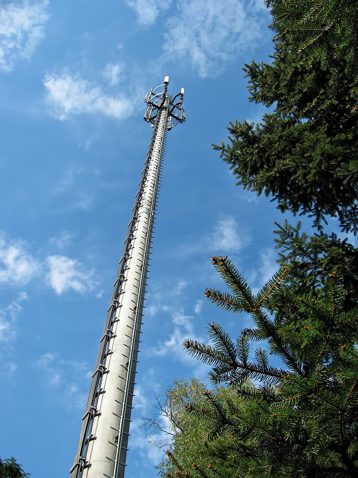 transmission tower, transmitting antenna, relay station, telecommunication system, communications, sky, blue sky