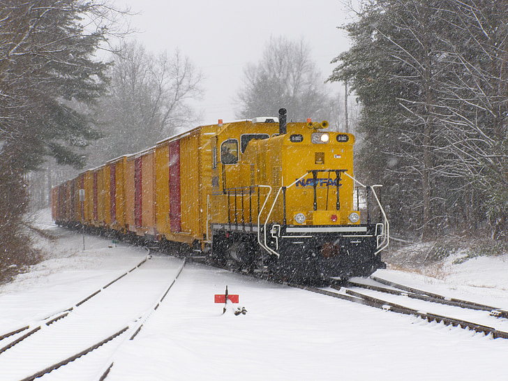 vlak, lokomotiva, automobili, Zima, snijeg, LED, krajolik