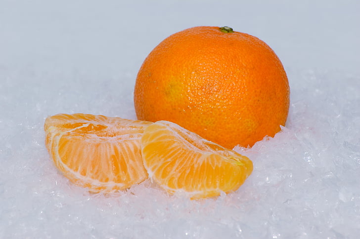 mandarini, agrumi, frutta, neve, ghiaccio, Capodanno, vitamine