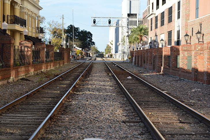 kolejnice, železniční trať, downwtown, kostel ulice, Orlando, vlakem, železnice