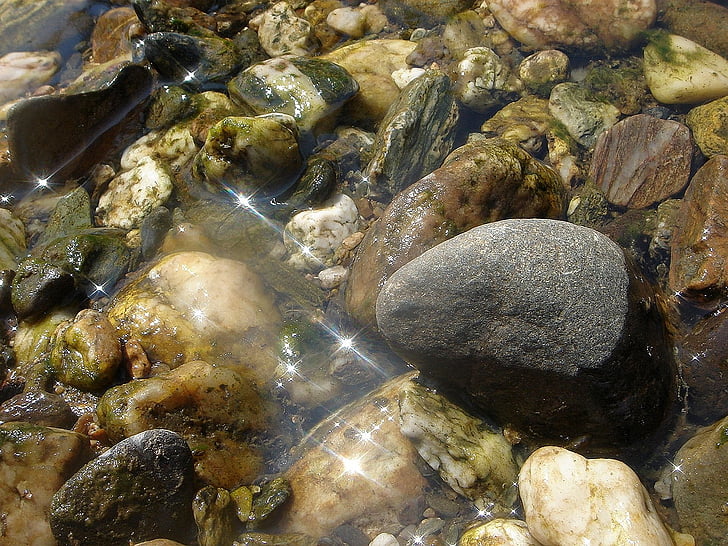 air, Sungai, batu, refleksi, balok, transparan, alam