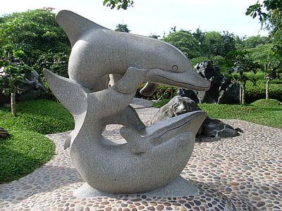 háttér, szobrászat, delfin, szobor
