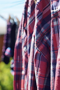 shirt, drying, checked, washing line, shallow depth, cotton, red