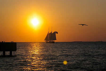 sunset, sea, evening sky, distant, afterglow, sky, caribbean