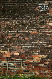 벽, 벽돌, 건설, 건물, 번호, 오래 된, 배경