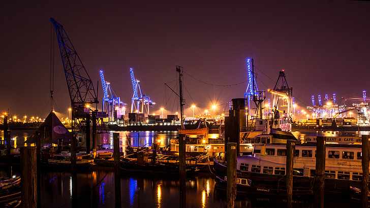 Hamburg, Harbour museum, container port, noapte, macarale, port, navă marine
