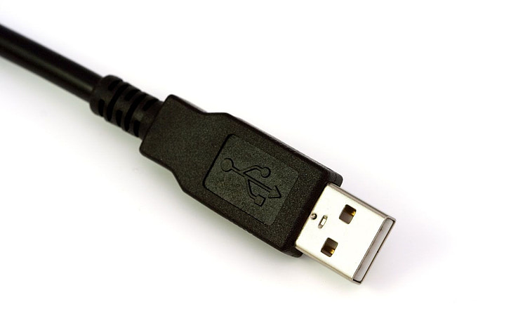 pozadí, černá, kabel, izolovaný, USB, bílá, technologie