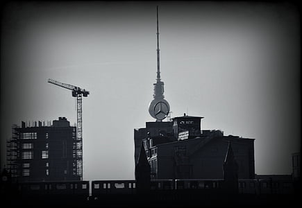 Berlín, Torre de la TV, capital, blanco y negro, sitio, Mercedes, ciudad