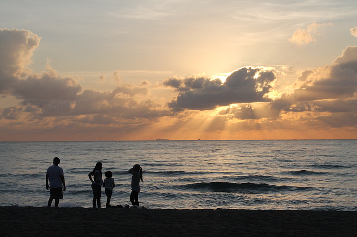 Sunrise, ráno, Dawn, Beach, Sky, letná pláž, Ocean