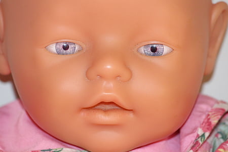 baba, arc, szemét, kék, portré, játékok, gyermekek