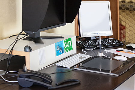 Spoločnosť, domácu kanceláriu, pracovisko, Office, grafický tablet, klávesnica, myš
