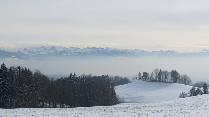 góry, śnieg, zimowe, Szwajcaria, Swiss, Rigi, Natura