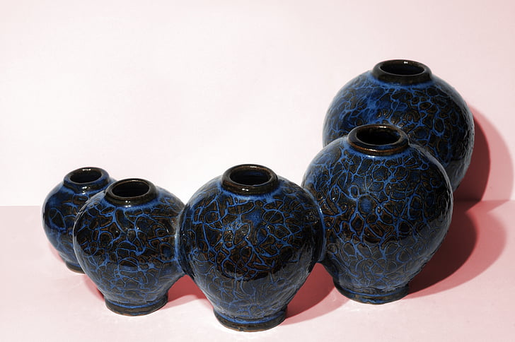 florero de, China, cinco, cerámica, azul