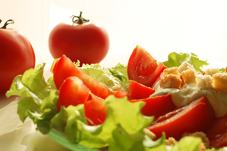 salata, fel de mâncare, tomate, cina, produse alimentare, delicioase, bucatarie