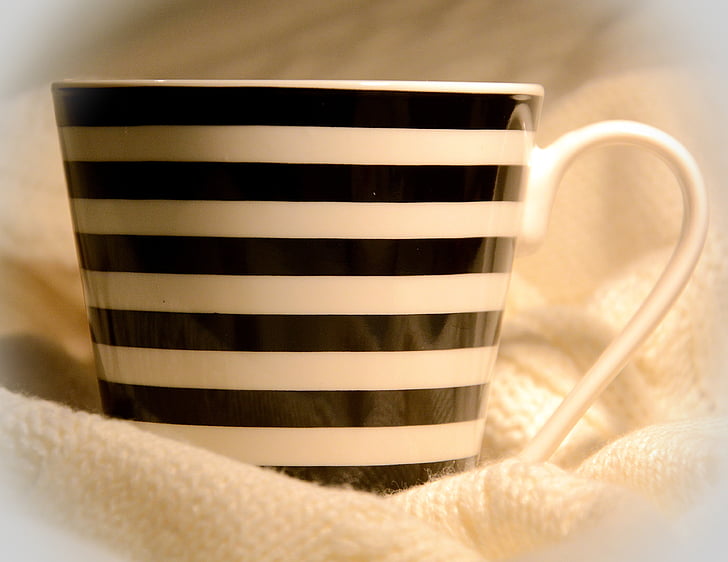 mug, striped, cap, lines, cup, coffee - Drink, heat - Temperature