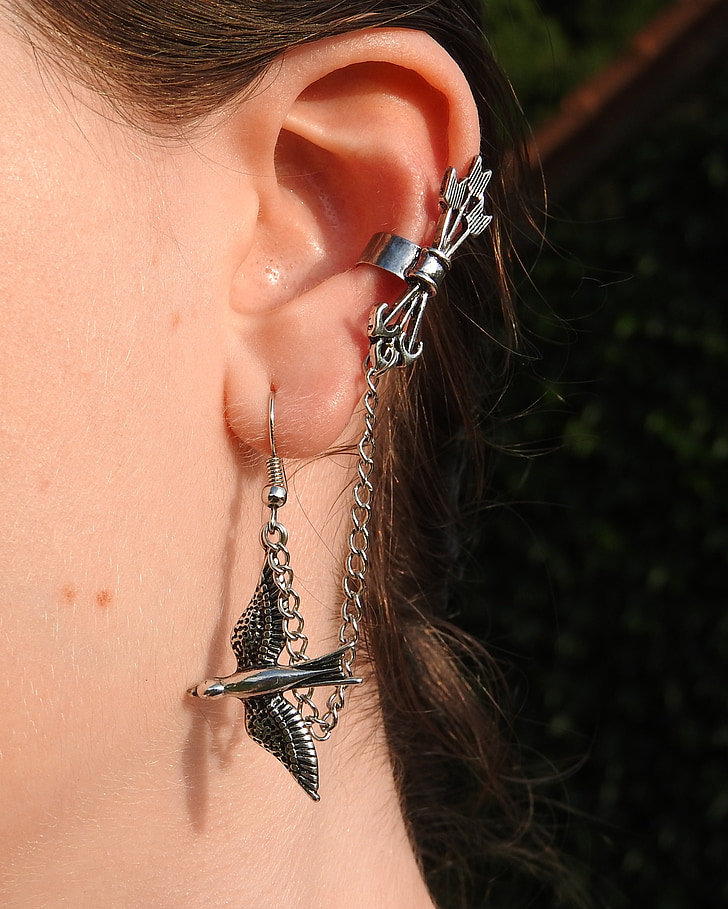 pendents, joia, plata, extravagants, orella, ocell, fletxes