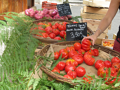 Frankrike, markedet, tomater, løk, grønnsaker, mat, fransk