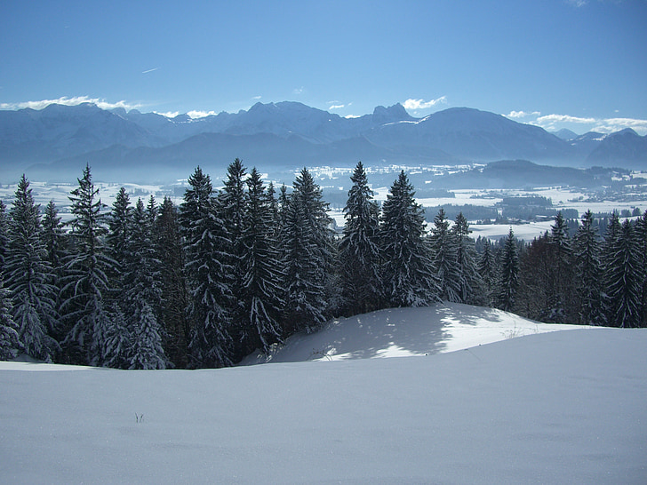 alpint panorama, aggenstein, Fernblick, vinter, snö, vit, bergen