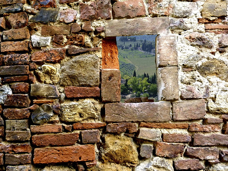 Toscana, metselwerk, muur, baksteen stenen, oud metselwerk, oude bakstenen muur, Home