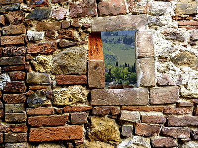 Toscana, mur, vegg, murstein steiner, gamle murverk, gamle murvegg, hjem
