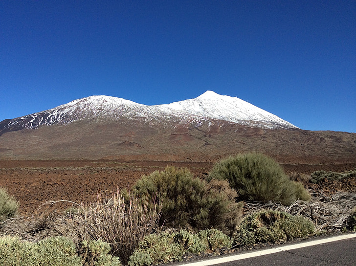 vulkán, Tenerife, hó, Spanyolország, hegyi, Kanári, természet