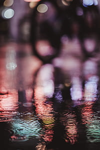 colorful, light, water, reflection, bokeh, night, abstract