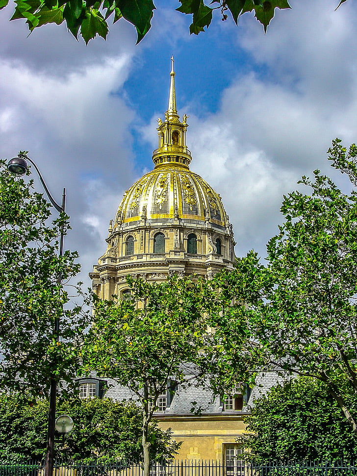 Paris, França, cúpula, ouro, céu, Les invalides, Monumento