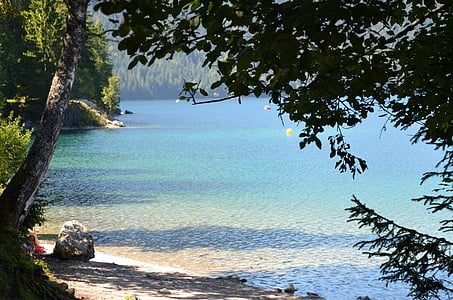 paisagens, vista para o lago, férias zugspitze