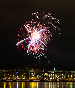 focuri de artificii, culoare, lumina, culori, apa, reflecţie, anul nou