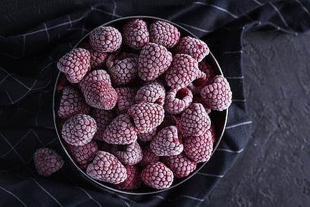 raspberry, berry, frozen berries, berries of a raspberry, closeup, macro, still life