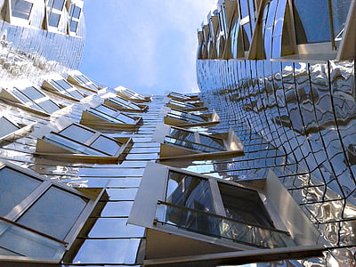 architettura, facciata, costruzione, moderno, splendente, metallizzato, Düsseldorf